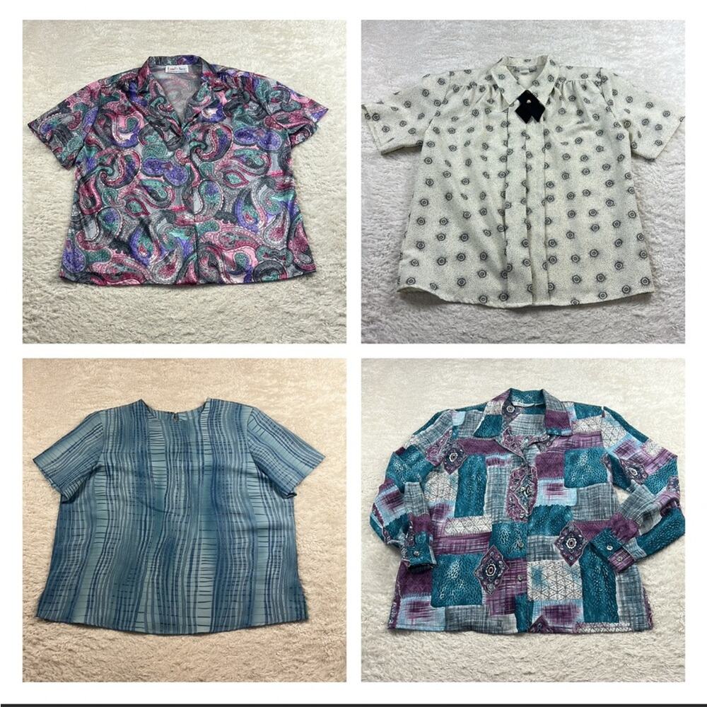 Vintage bundle lot of 4 boxy button down tops and blouses, size 10 or med